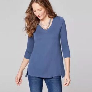 J. Jill Pima Cotton 3/4 Sleeve V-Neck Tunic Shirt Baby Blue Size Medium